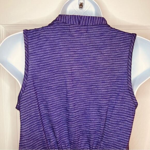 Casual Land Sleeveless Stripe Deco Button Shawl Vest Purple S - Picture 9 of 11